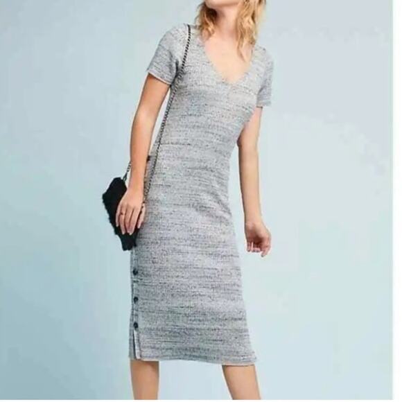 Anthropologie Postage Stamp Marled Grey Sweater Midi Dress XL Preppy Minimalist - Picture 1 of 8